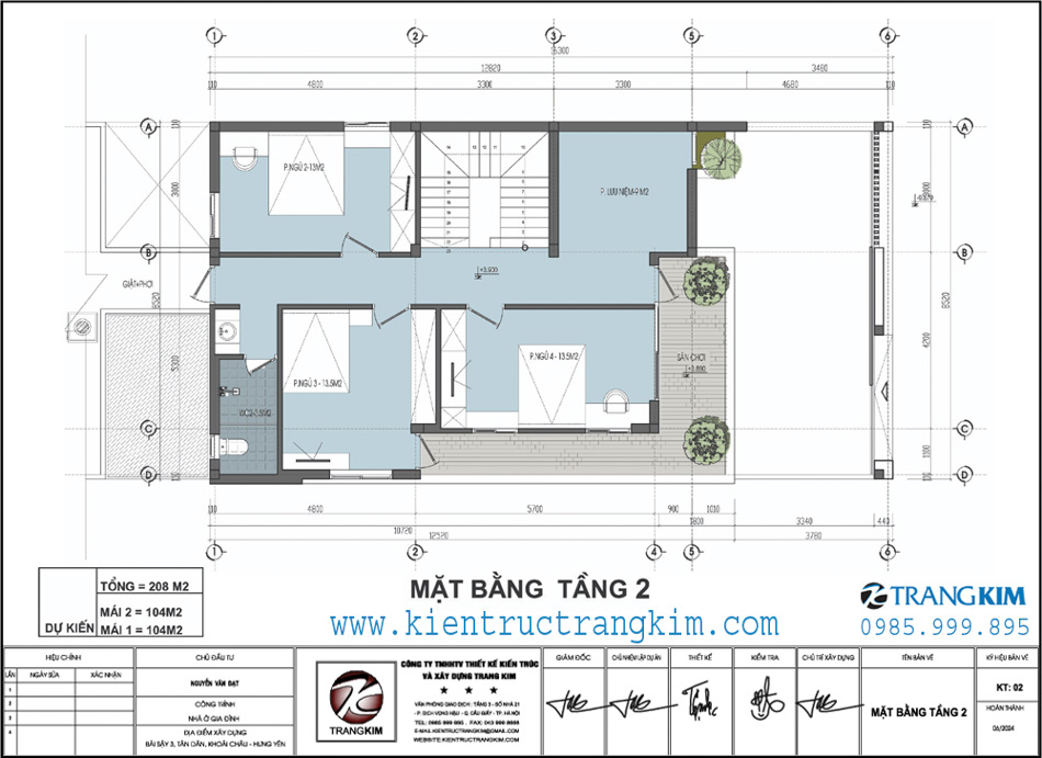 mặt bằng kiến trúc tầng 2