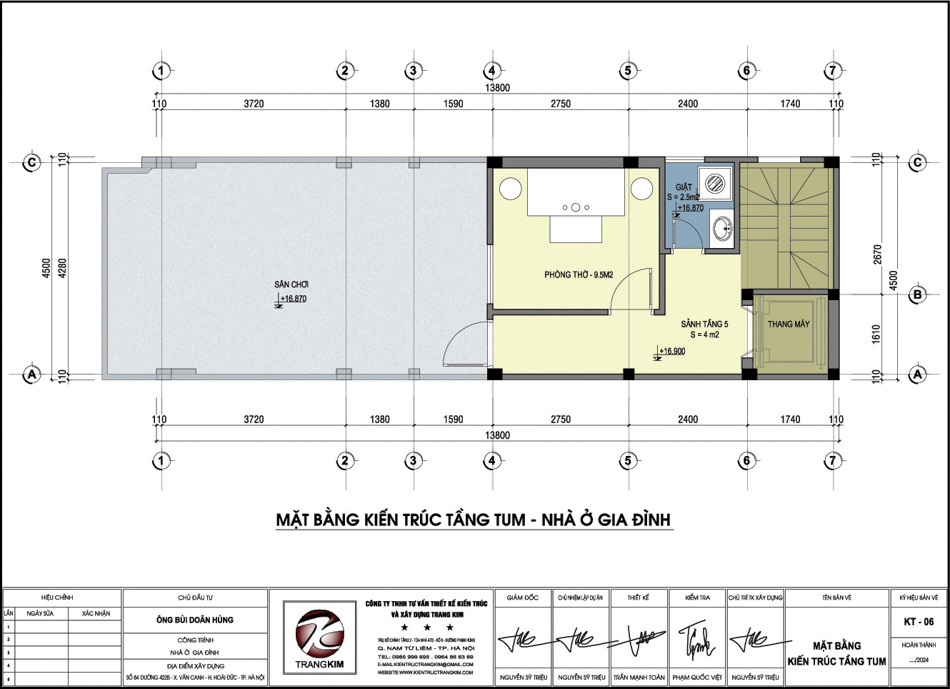 Mặt bằng kiến trúc tầng tum
