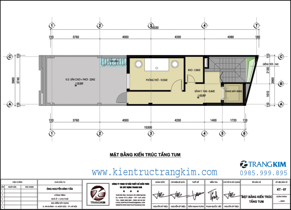 Mặt bằng thiết kế tầng tum 1