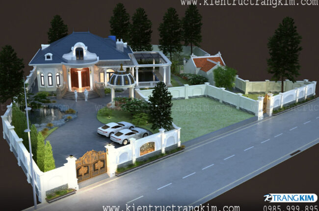 thiết kế biệt thự 1 tầng mái nhật tân cổ điển