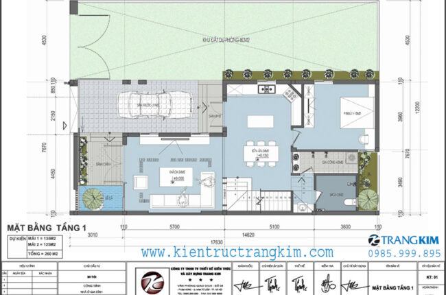 Bản vẽ mặt bằng tầng 1 của một công trình kiến trúc hiện đại.