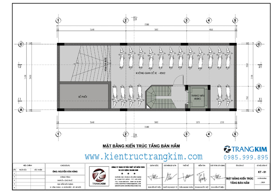 Mặt bằng kiến trúc tầng bán hầm 1