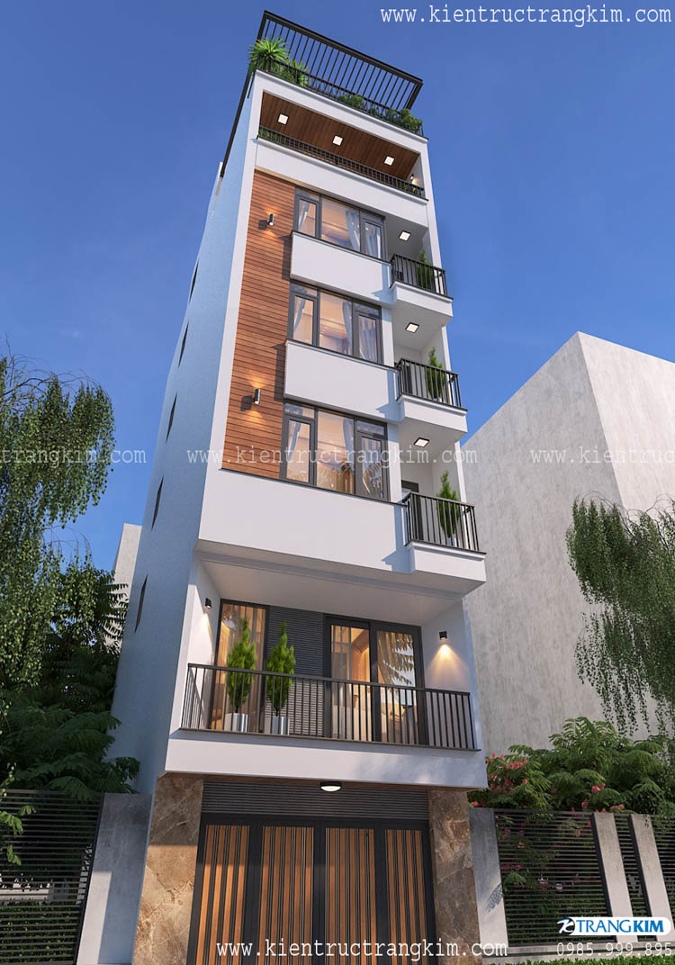 Thiết kế nhà lô phố 6 tầng 1 tum hiện đại làm căn hộ chung cư mini cho thuê kết hợp ở gia đình