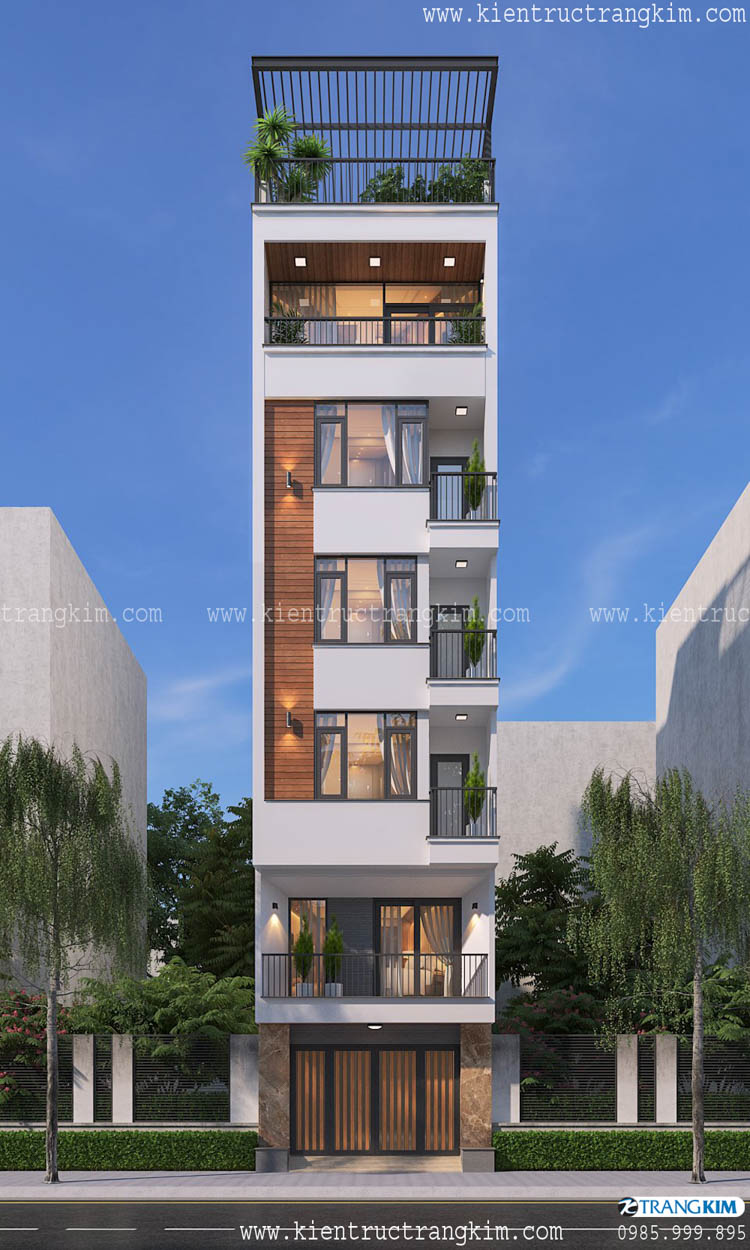 Thiết kế nhà lô phố 6 tầng 1 tum hiện đại làm căn hộ chung cư mini cho thuê kết hợp ở gia đình