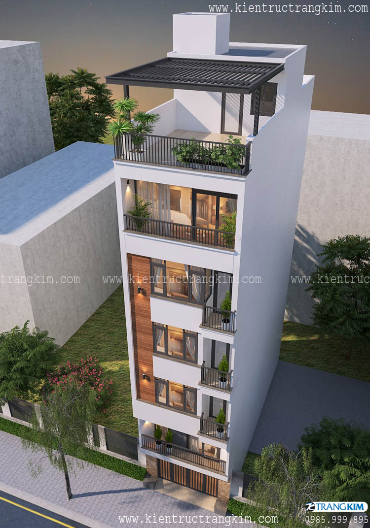 Thiết kế nhà lô phố 6 tầng 1 tum hiện đại làm căn hộ chung cư mini cho thuê kết hợp ở gia đình