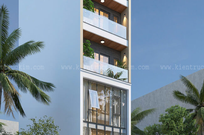 Mặt tiền nhà phố hiện đại, sang trọng với ban công xanh mát.