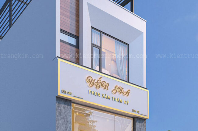Thiết kế nhà ống 2 tầng 1 lửng 1 tum mặt tiền 6m hiện đại làm Spa
