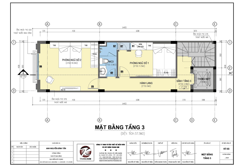 Mặt bằng kiến trúc tầng 3