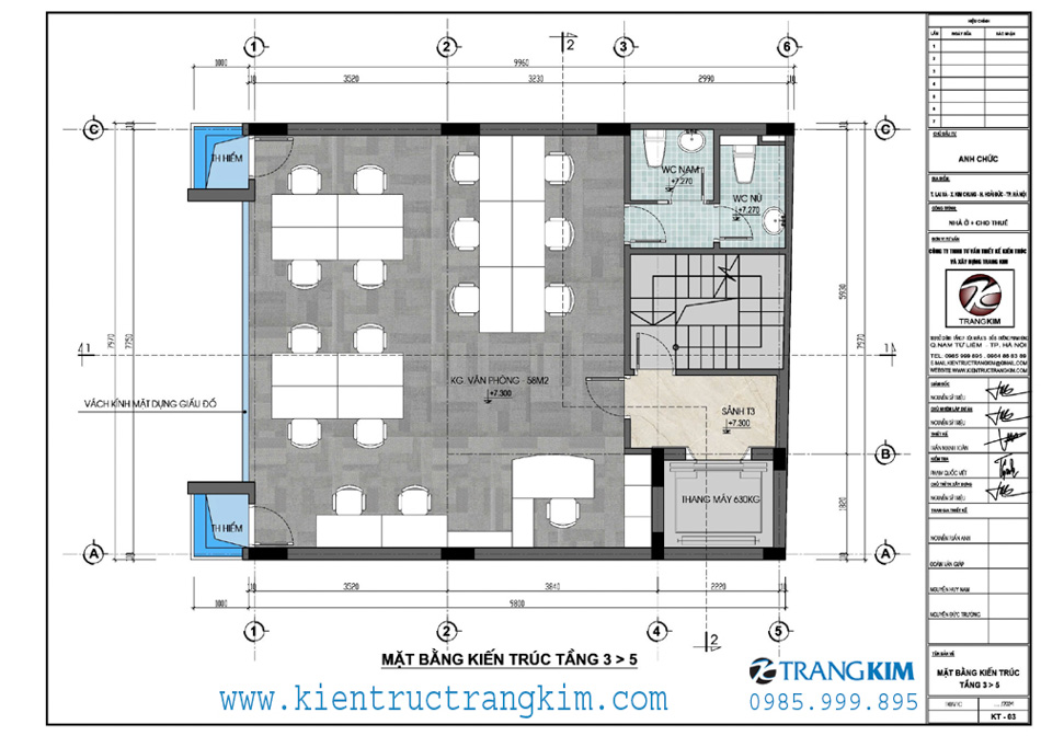 Mặt bằng kiến trúc tầng 3 - 5
