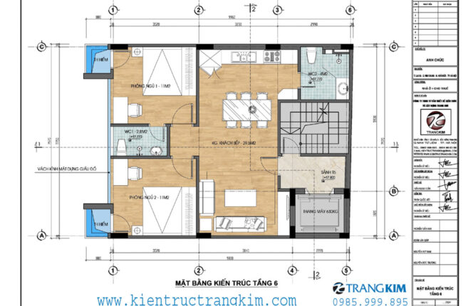 Bản vẽ mặt bằng kiến trúc tầng 6 của một ngôi nhà hiện đại.