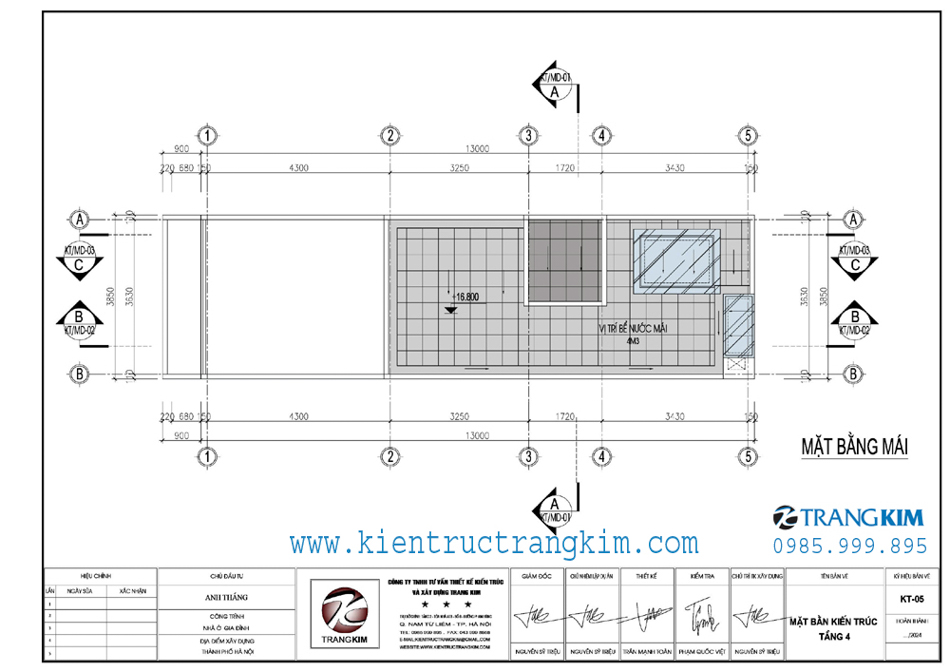 Mặt bằng thiết kế tầng mái