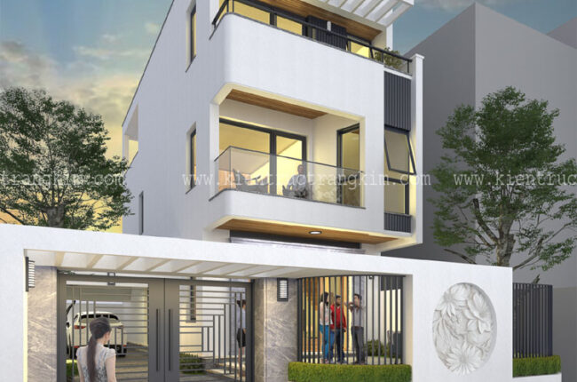 Mặt tiền nhà phố hiện đại 3 tầng, thiết kế tối giản sang trọng.