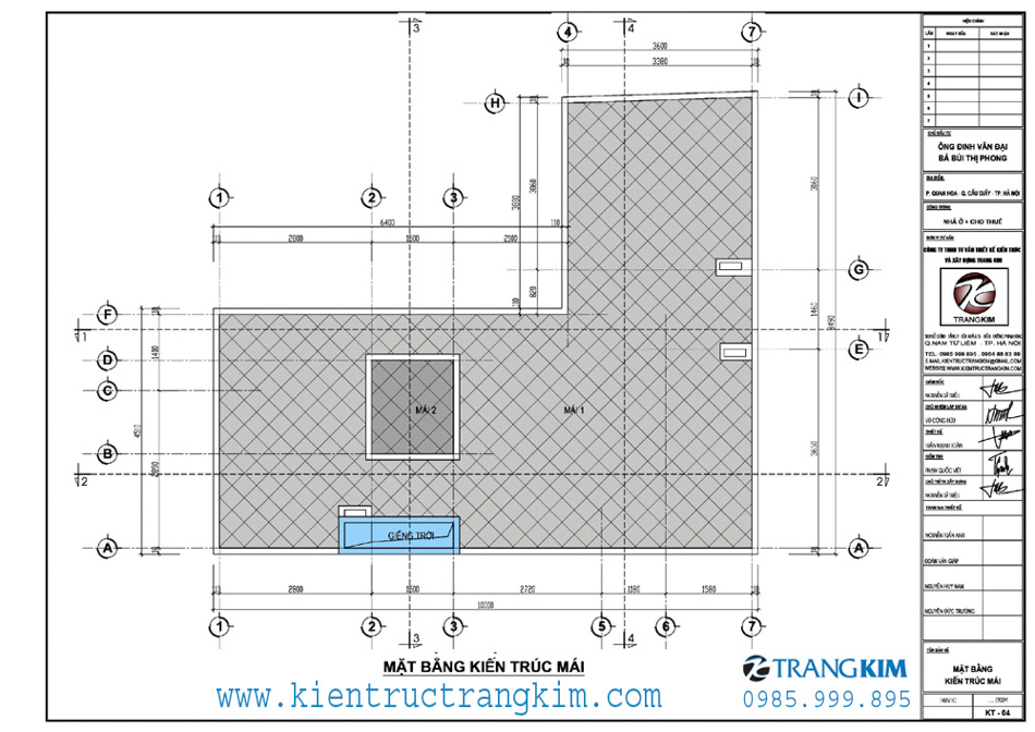 Mặt bằng thiết kế mái 1 Măt bàng tầng mái