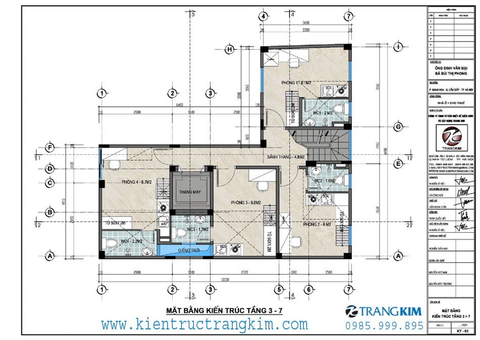 Mặt bằng thiết kế tầng 3 - 7 1 Măt bàng tầng 3-7