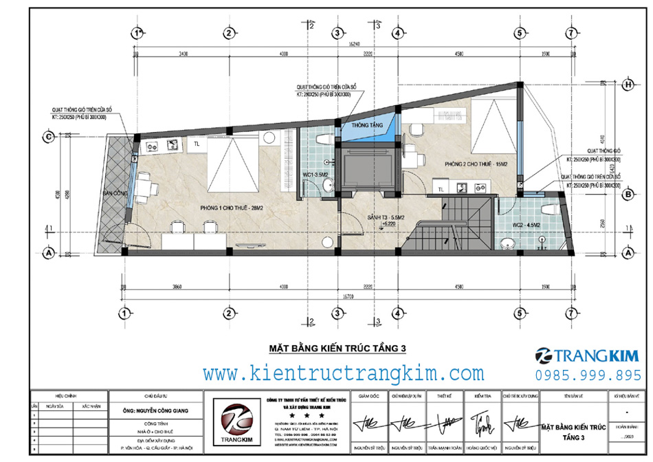 Mặt bằng thiết kế tầng 3 - cho thuê phòng trọ 1 Mặt bằng thiết kế tầng 3 - cho thuê phòng trọ 1