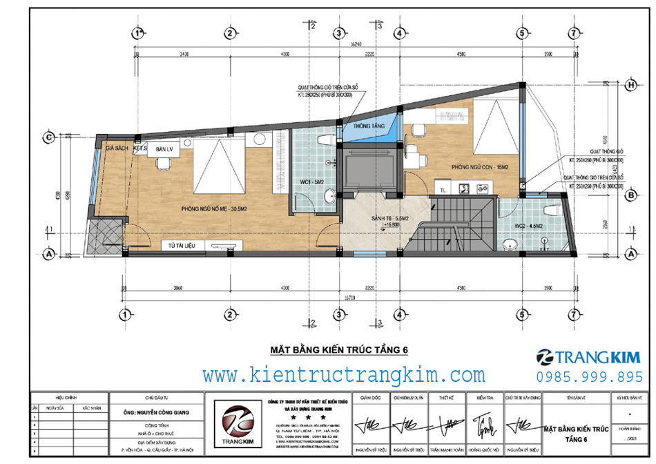 Mặt bằng thiết kế tầng 6 - Nhà ở gia đình 1 Mặt bằng thiết kế tầng 6 - Nhà ở gia đình 1