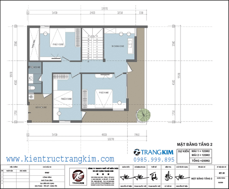 Mặt bằng thiết kế tầng 2 1 mặt bằng tầng 2 Thiết kế biệt thự đẹp mái bằng 2 tầng tại Yên Mỹ, Hưng Yên