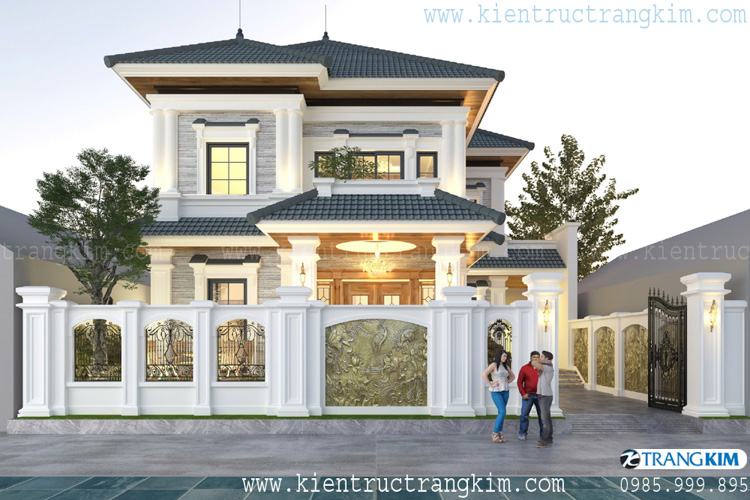 Hình ảnh phối cảnh kiến trúc công trình 1 Thiết kế biệt thự đẹp 2 tầng mái Nhật Tân Cổ Điển