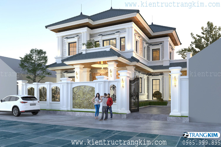 Hình ảnh phối cảnh kiến trúc công trình 2 Thiết kế biệt thự đẹp 2 tầng mái Nhật Tân Cổ Điển
