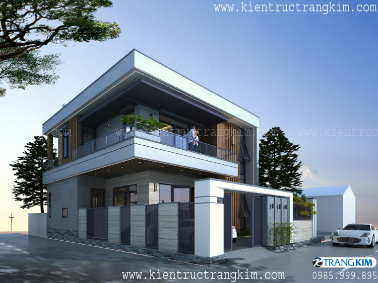 Hình ảnh phối cảnh kiến trúc công trình 1 Thiết kế biệt thự đẹp mái bằng 2 tầng tại Yên Mỹ, Hưng Yên