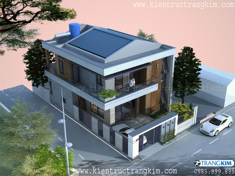 Hình ảnh phối cảnh kiến trúc công trình 5 Thiết kế biệt thự đẹp mái bằng 2 tầng tại Yên Mỹ, Hưng Yên