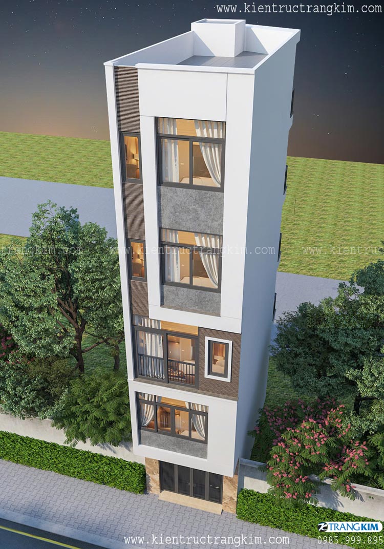 Thiết kế nhà ống 5 tầng cho thuê trọ đẹp, hiện đại với 2 mặt thoáng