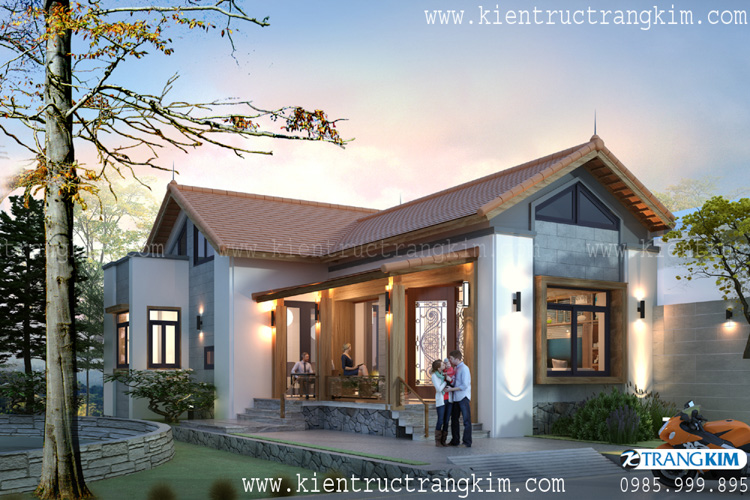 Hình ảnh phối cảnh kiến trúc công trình 1 Thiết kế biệt thự 1 tầng theo phong cách kiến trúc Việt 10x20m