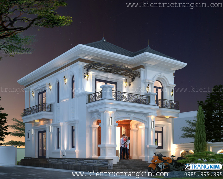Thiết kế biệt thự 2 tầng đẹp mái Nhật Tân cổ điển trắng sáng