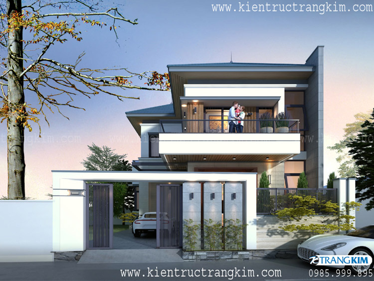 Thông tin cơ bản về công trình 1 Thiết kế biệt thự 2 tầng mái Nhật hiện đại tại Khoái Châu, Hưng Yên.