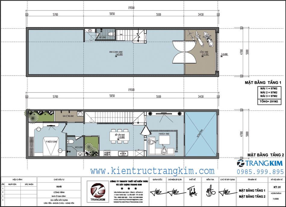 Mặt bằng kiến trúc tầng 1, 2