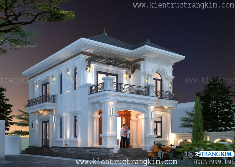Thiết kế biệt thự 2 tầng đẹp mái Nhật Tân cổ điển trắng sáng