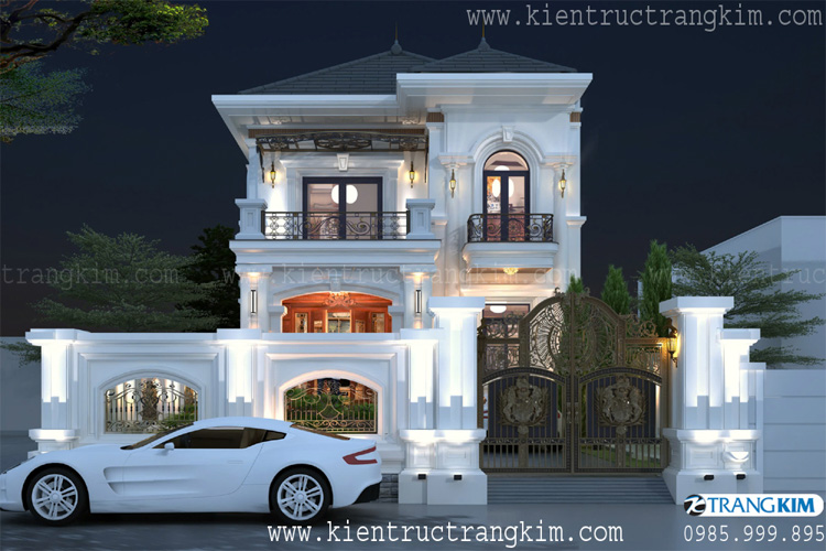 Thiết kế biệt thự 2 tầng đẹp mái Nhật Tân cổ điển trắng sáng