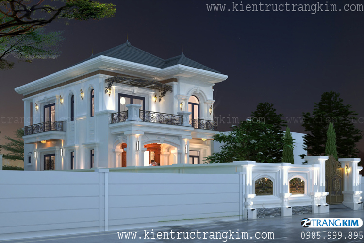 Thiết kế biệt thự 2 tầng đẹp mái Nhật Tân cổ điển trắng sáng