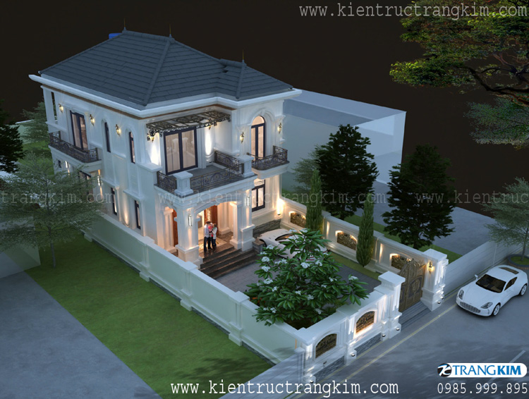 Thiết kế biệt thự 2 tầng đẹp mái Nhật Tân cổ điển trắng sáng