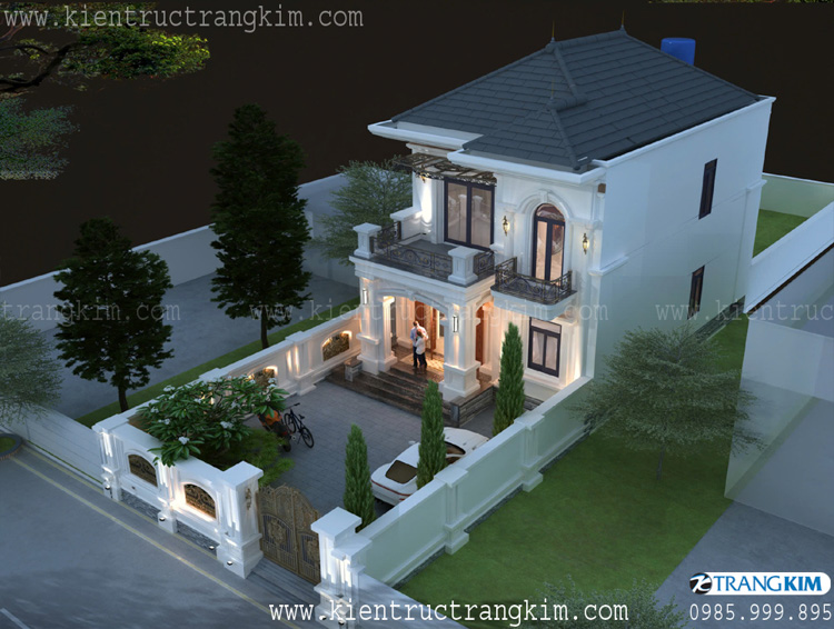 Thiết kế biệt thự 2 tầng đẹp mái Nhật Tân cổ điển trắng sáng