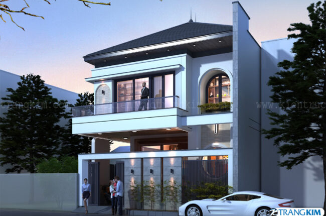 Mặt tiền nhà phố hiện đại, kiến trúc đẹp mắt với tông màu sáng.