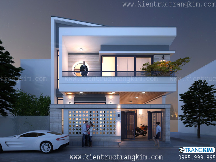 Hình ảnh phối cảnh kiến trúc công trình 1 Thiết kế biệt thự đẹp 2 tầng mái Bằng tại Tiên Lữ, Hưng Yên.