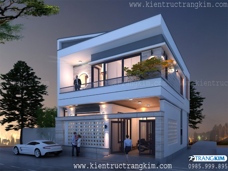 Hình ảnh phối cảnh kiến trúc công trình 2 Thiết kế biệt thự đẹp 2 tầng mái Bằng tại Tiên Lữ, Hưng Yên.