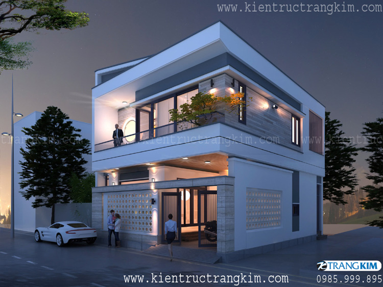 Hình ảnh phối cảnh kiến trúc công trình 3 Thiết kế biệt thự đẹp 2 tầng mái Bằng tại Tiên Lữ, Hưng Yên.