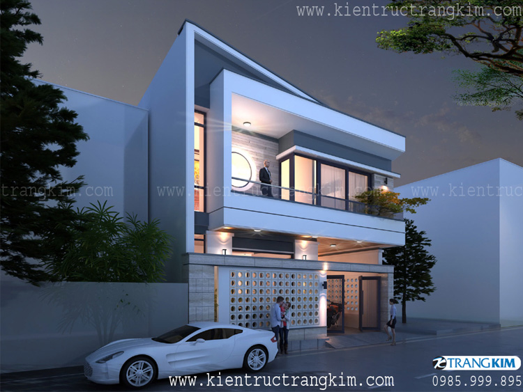 Hình ảnh phối cảnh kiến trúc công trình 4 Thiết kế biệt thự đẹp 2 tầng mái Bằng tại Tiên Lữ, Hưng Yên.