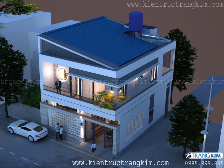 Hình ảnh phối cảnh kiến trúc công trình 5 Thiết kế biệt thự đẹp 2 tầng mái Bằng tại Tiên Lữ, Hưng Yên.