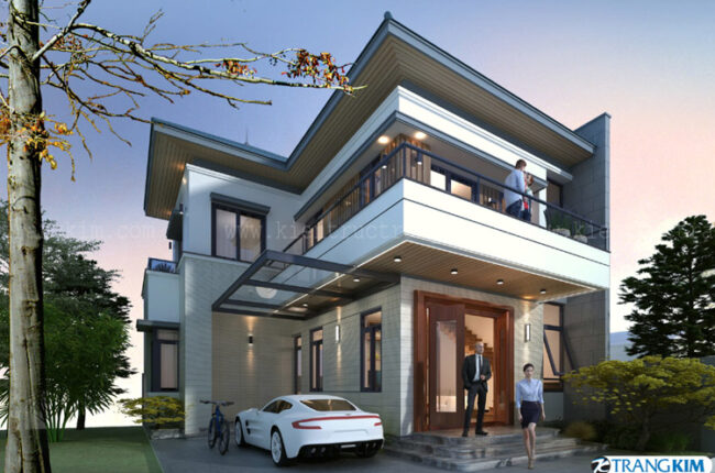 Thiết kế biệt thự 2 tầng mái Nhật hiện đại tại Khoái Châu, Hưng Yên.