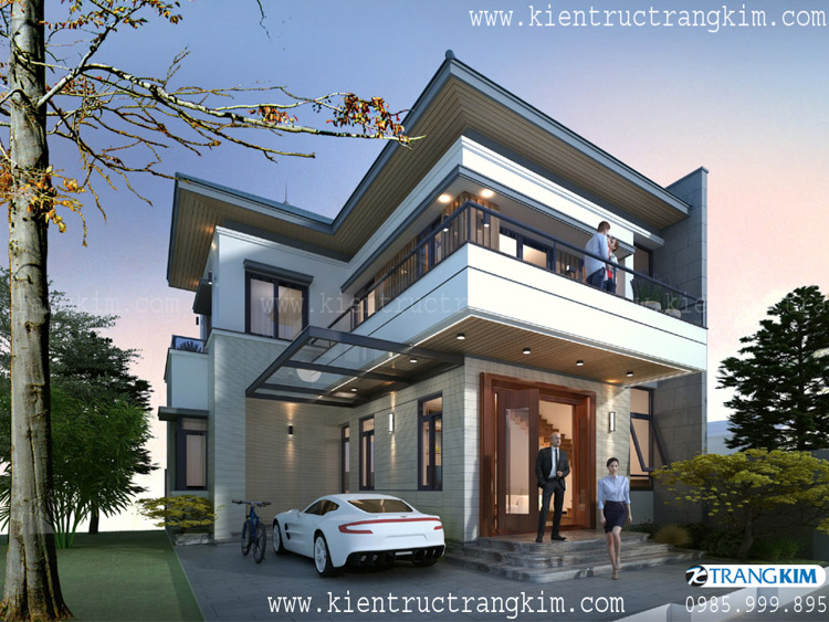 Hình ảnh phối cảnh kiến trúc công trình 2 Thiết kế biệt thự 2 tầng mái Nhật hiện đại tại Khoái Châu, Hưng Yên.