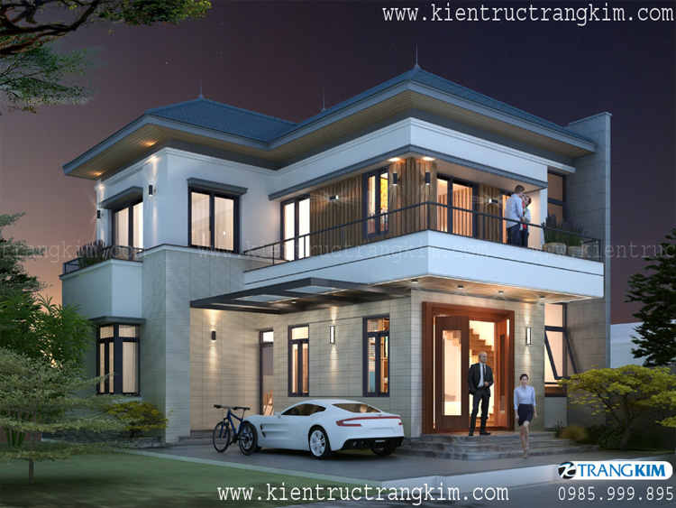 Hình ảnh phối cảnh kiến trúc công trình 4 Thiết kế biệt thự 2 tầng mái Nhật hiện đại tại Khoái Châu, Hưng Yên.