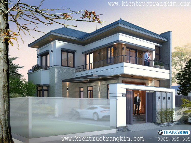 Hình ảnh phối cảnh kiến trúc công trình 5 Thiết kế biệt thự 2 tầng mái Nhật hiện đại tại Khoái Châu, Hưng Yên.