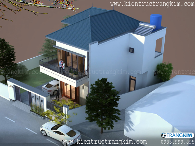 Hình ảnh phối cảnh kiến trúc công trình 6 Thiết kế biệt thự 2 tầng mái Nhật hiện đại tại Khoái Châu, Hưng Yên.