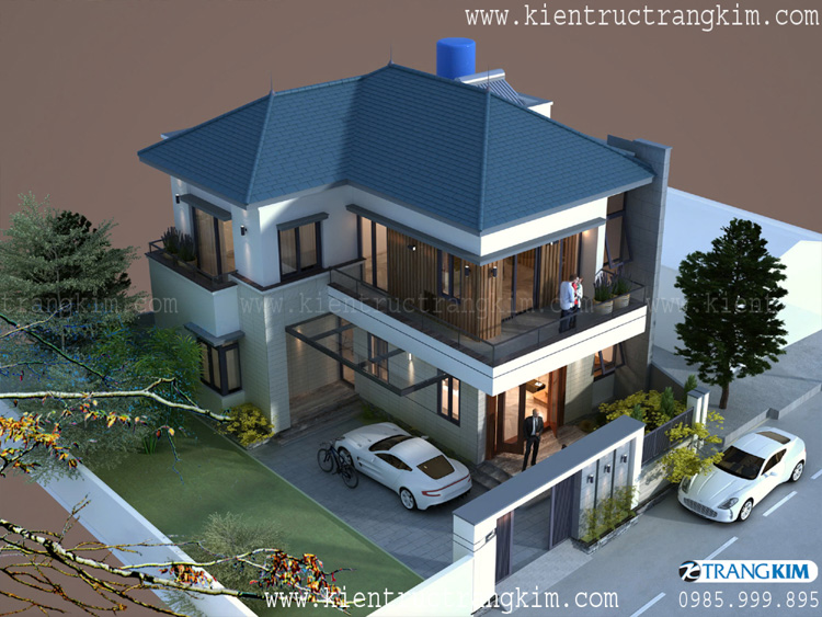 Hình ảnh phối cảnh kiến trúc công trình 7 Thiết kế biệt thự 2 tầng mái Nhật hiện đại tại Khoái Châu, Hưng Yên.