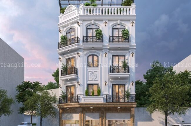 Mặt tiền nhà phố 4 tầng tân cổ điển, sang trọng và nổi bật.
