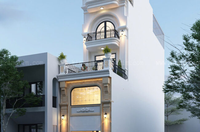 Mặt tiền nhà phố phong cách tân cổ điển, sang trọng và hiện đại.