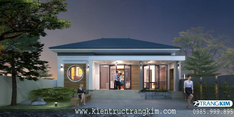 Hình ảnh phối cảnh kiến trúc công trình 3 Thiết kế biệt thự 1 tầng đẹp theo phong cách kiến trúc mái Nhật nhẹ nhàng, tinh tế